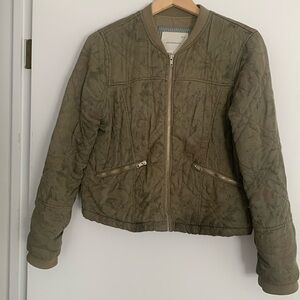 Medium olive green quilted jacket with floral print